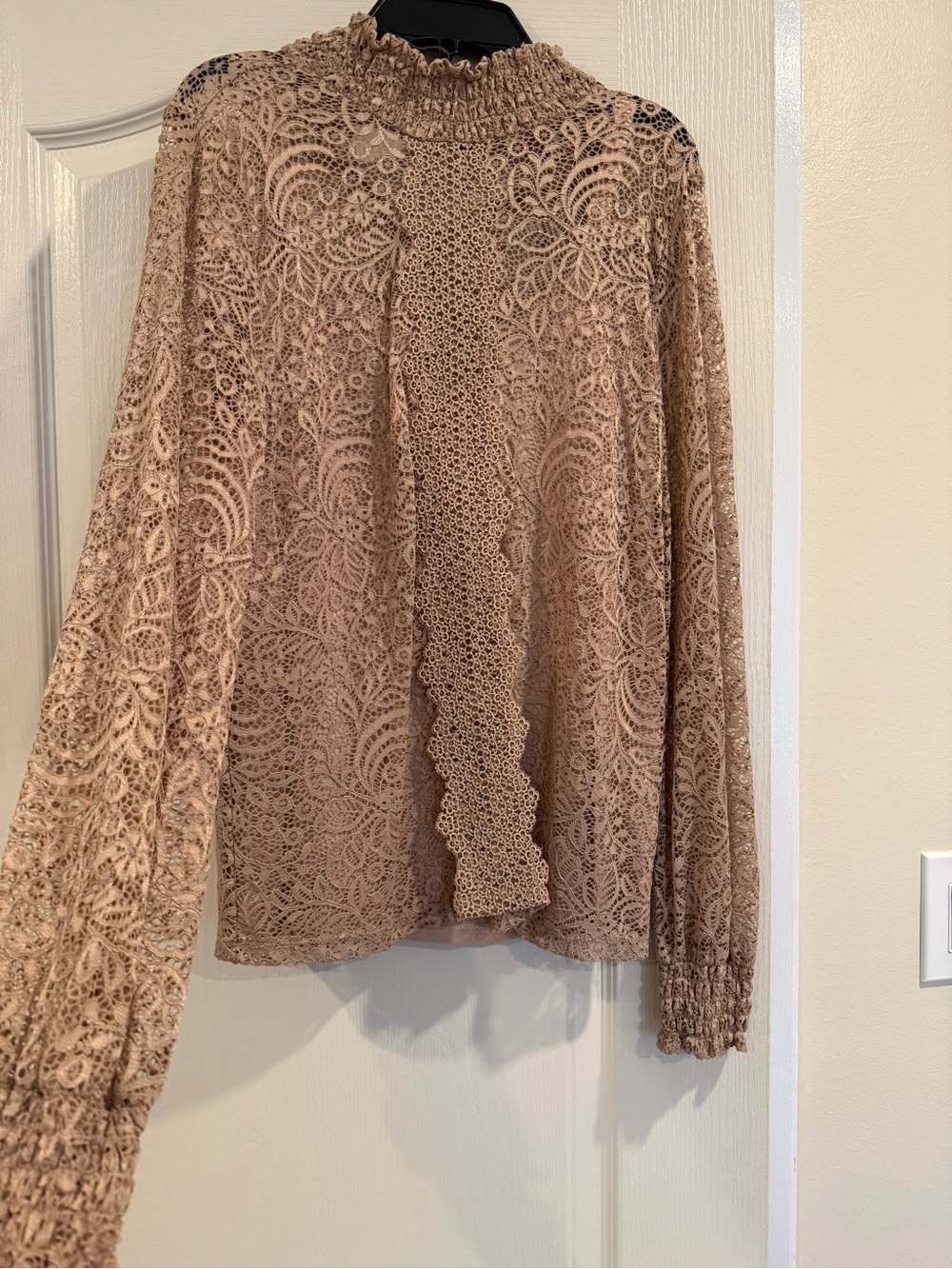 Cable & Gauge Beige Lace Long-Sleeve Blouse